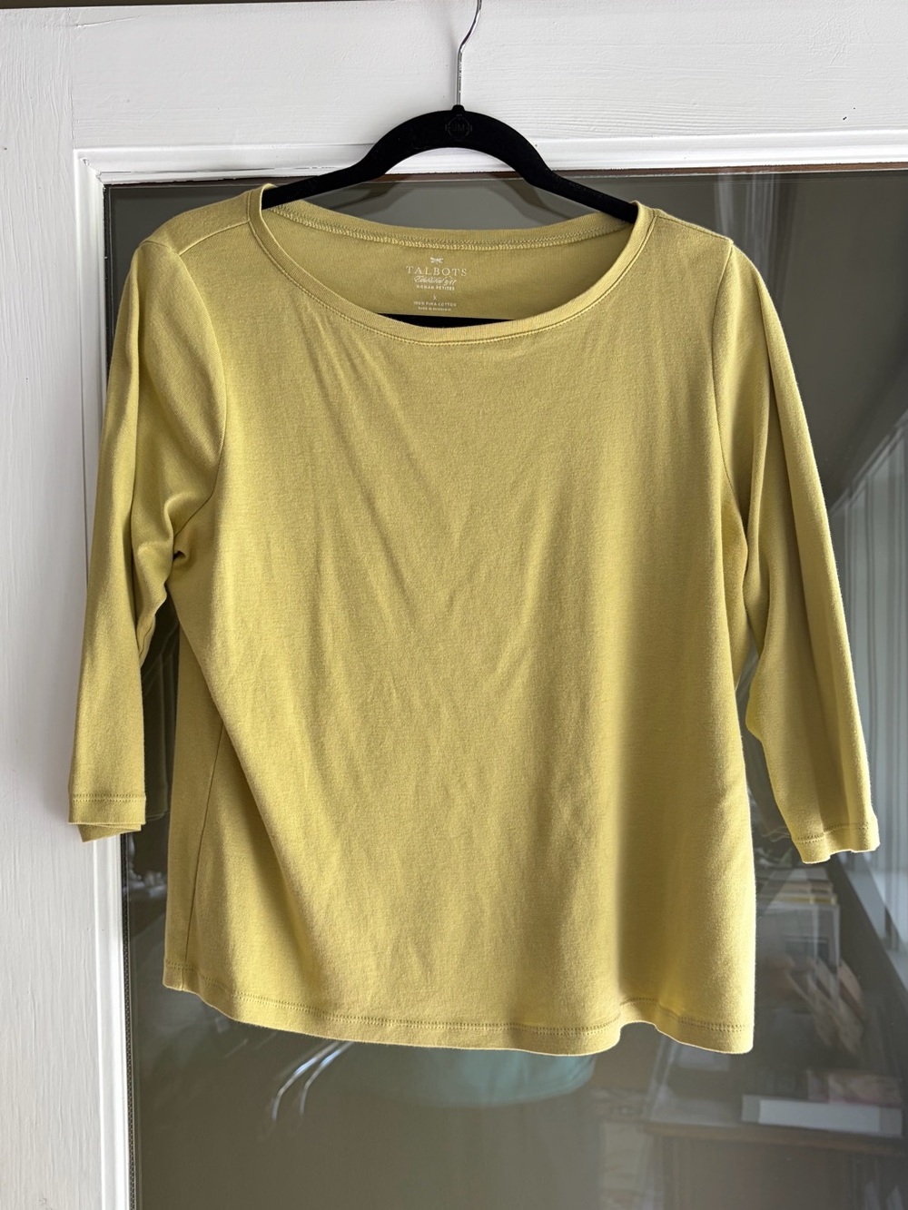 Talbots Citron Yellow/Green 3/4 Sleeve Cotton Crewneck Top